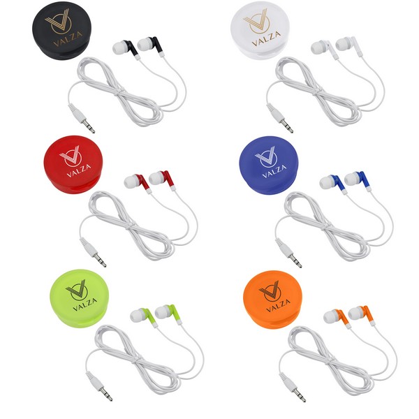 EH2707 Ear Buds In Round Plastic Case With Cust...